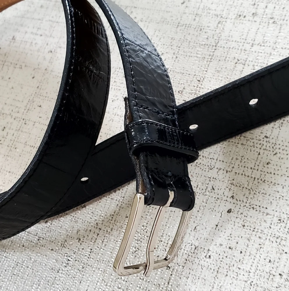 Black Genuine Cow Leather Eelskin Textured Finish, Silver Buckle, Wm's 34, NWOT